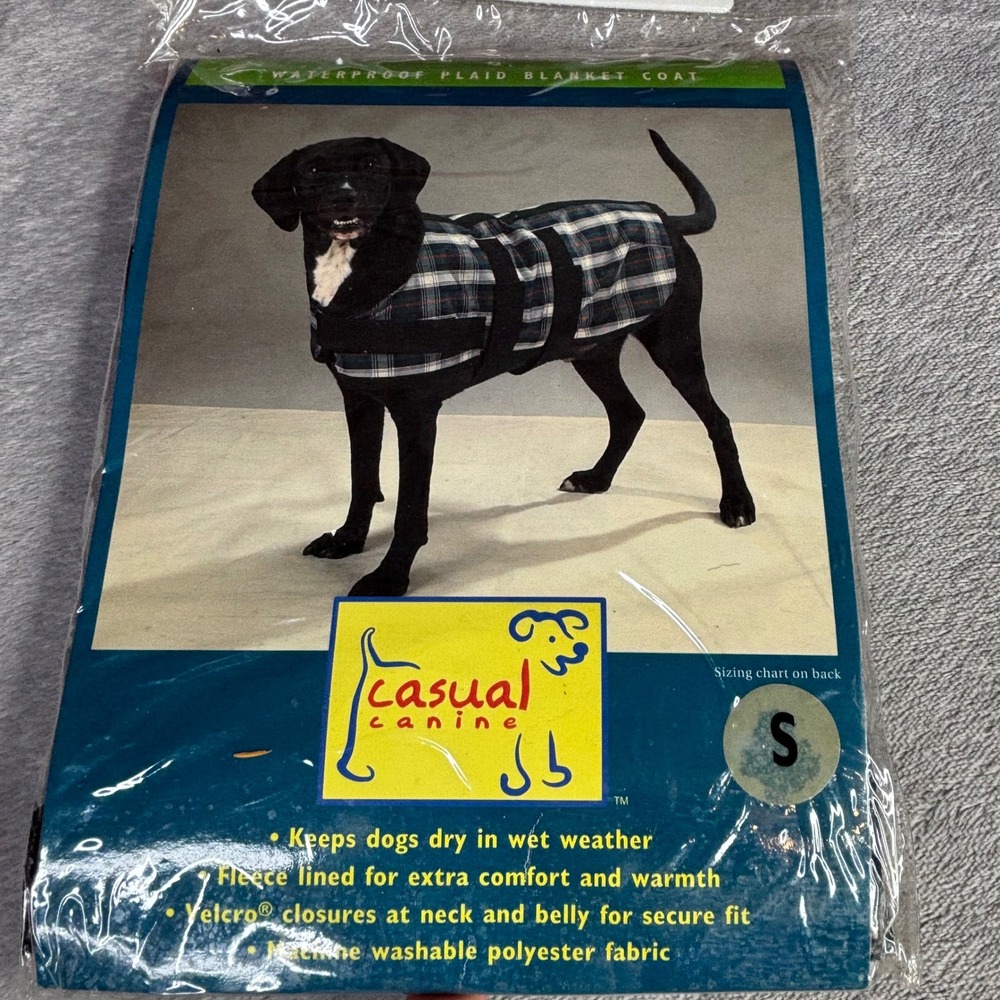 Casual Canine Dog Blanket Coat Small Green Plaid Waterproof Fleece Lined Jacket